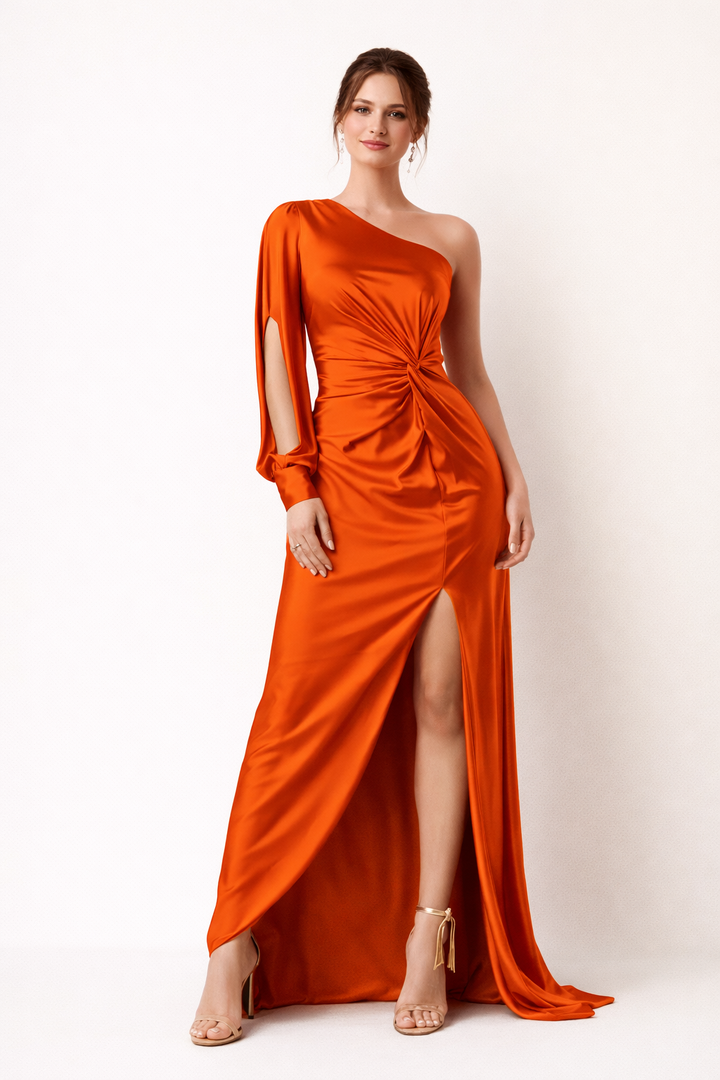 Chique lange jurk met één schouder voor dames, comfortabel en perfect voor een elegante avondlook.