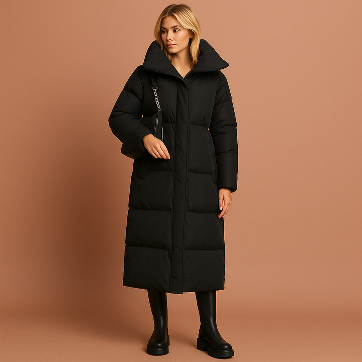 Modieuze lange dames winterjas voor een warme en stijlvolle winter. Essentiële outerwear voor elke vrouw.