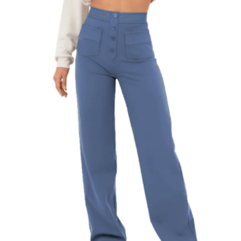 "Elegante lichtgewicht stretch broek met hoog tailleontwerp en praktische zakken, ideaal voor comfort en moderne stijl."