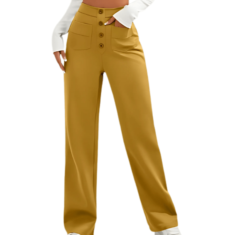 "Elegante lichtgewicht stretch broek met hoog tailleontwerp en praktische zakken, ideaal voor comfort en moderne stijl."