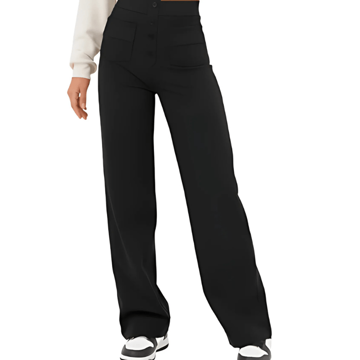 "Elegante lichtgewicht stretch broek met hoog tailleontwerp en praktische zakken, ideaal voor comfort en moderne stijl."