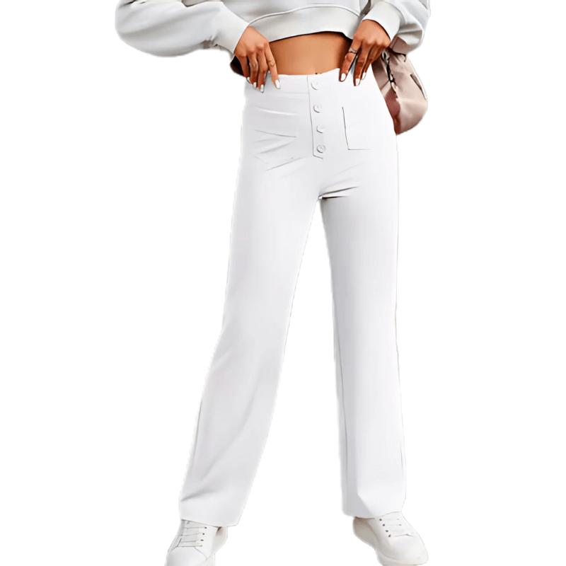 "Elegante lichtgewicht stretch broek met hoog tailleontwerp en praktische zakken, ideaal voor comfort en moderne stijl."