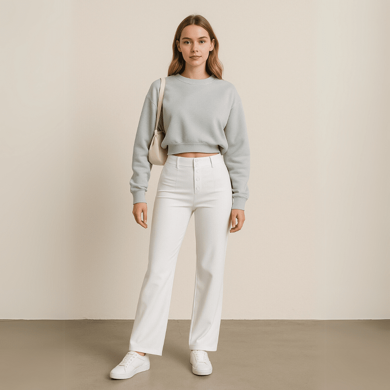 "Elegante lichtgewicht stretch broek met hoog tailleontwerp en praktische zakken, ideaal voor comfort en moderne stijl."