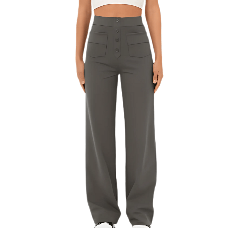 "Elegante lichtgewicht stretch broek met hoog tailleontwerp en praktische zakken, ideaal voor comfort en moderne stijl."