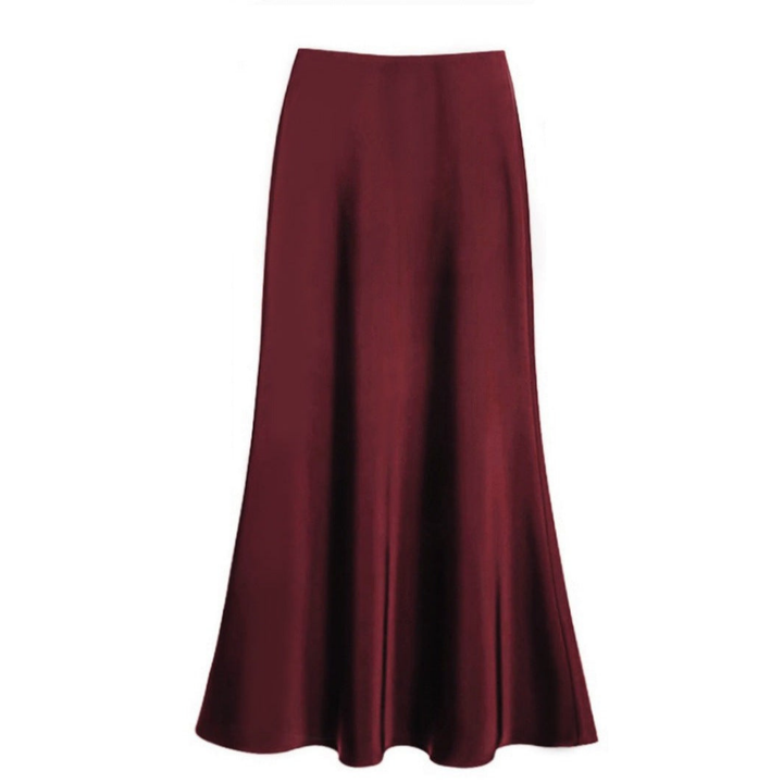 Comfortabele midi rok voor dames, vloeiend vallend met een subtiele glans. Een veelzijdig en elegant mode-item.
