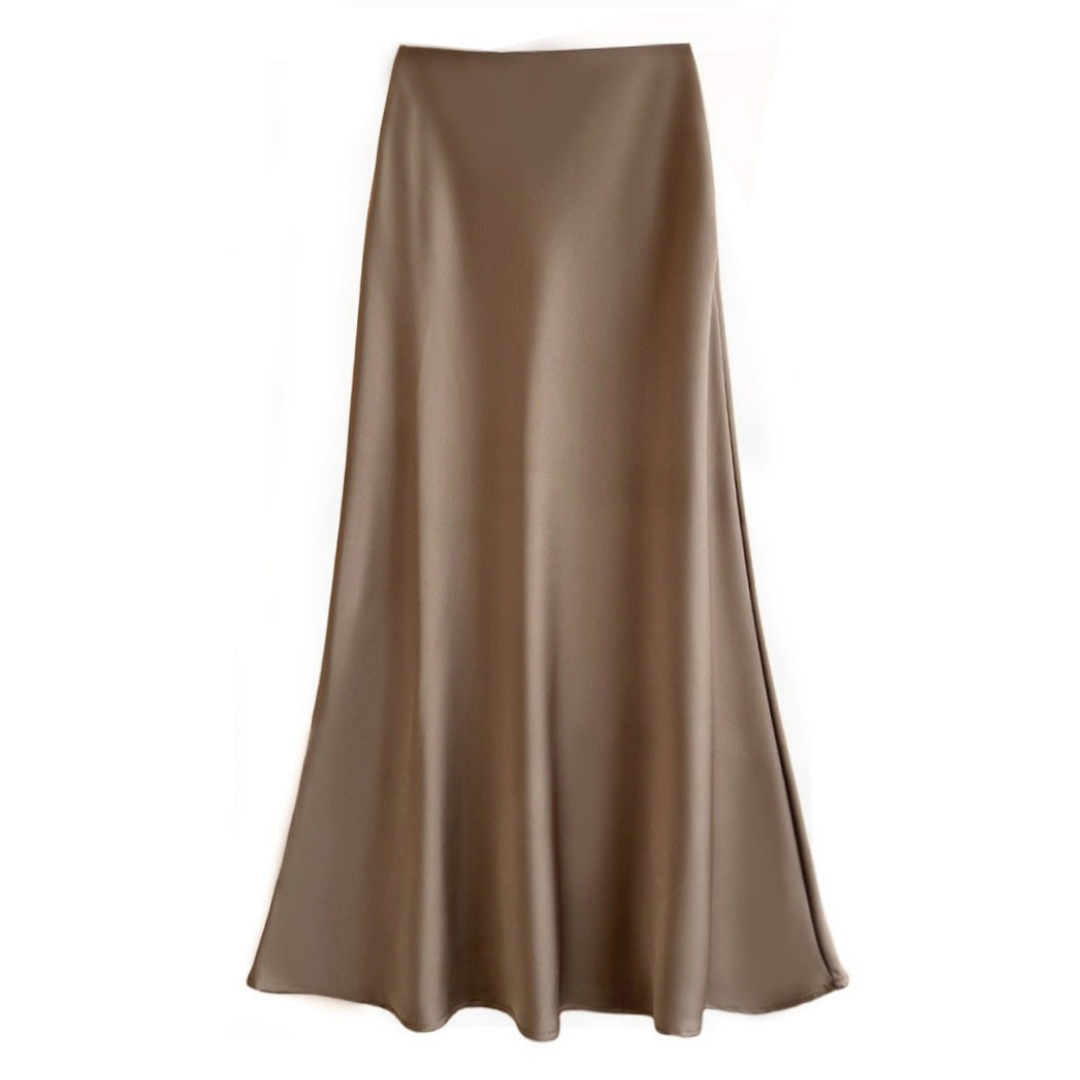 Tijdloze damesrok in midi lengte, elegant en vloeiend. Subtiele glans stof, ideaal voor elke gelegenheid.