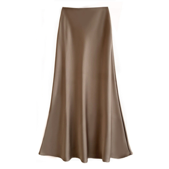 Tijdloze damesrok in midi lengte, elegant en vloeiend. Subtiele glans stof, ideaal voor elke gelegenheid.