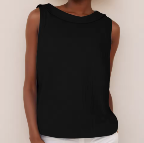 Elegante mouwloze dames blouse met rolkraag, beschikbaar in verschillende kleuren voor veelzijdige combinaties.