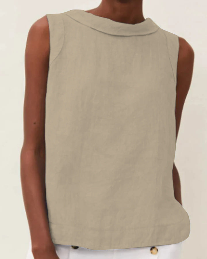 Stijlvolle mouwloze top voor dames met een comfortabele rolkraag, perfect voor zakelijke en casual settings.