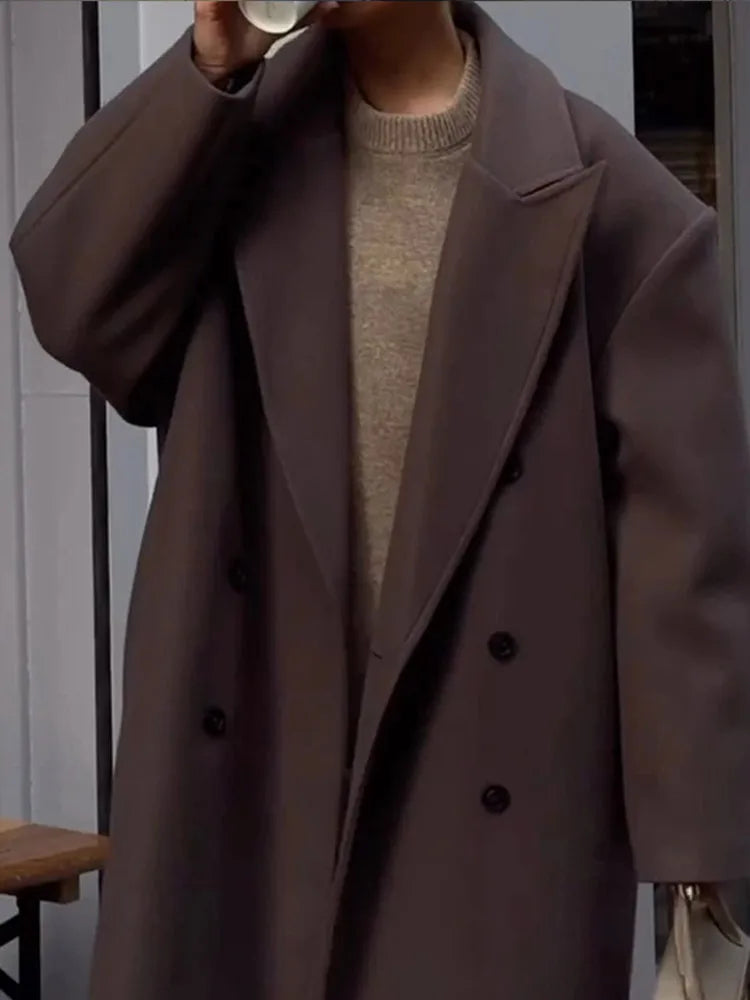 "Elegante Noëlle oversized jas voor dames, lichtgewicht en trendy voor lente, double-breasted, met split voor comfort."