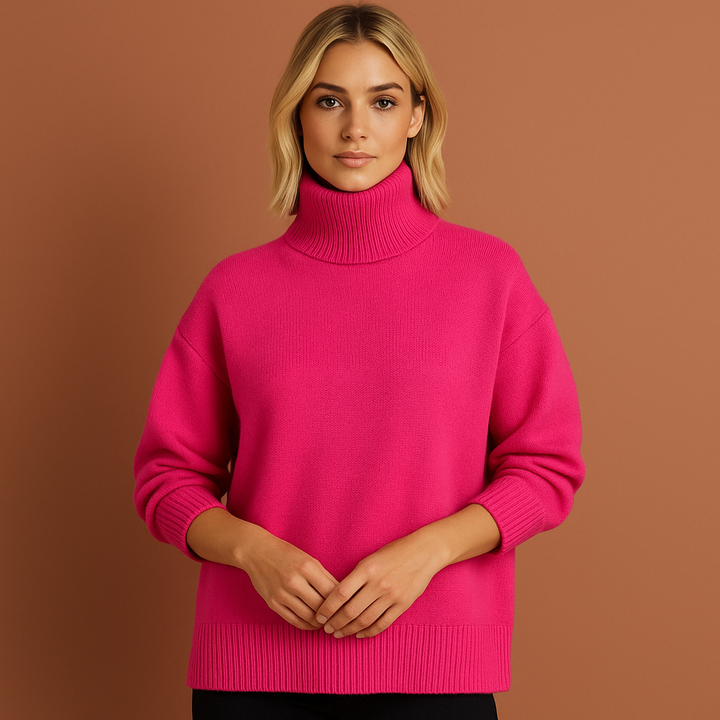 Zachte gebreide oversized coltrui, een must-have voor de dames herfst/winter mode collectie.