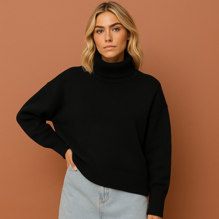 Chique oversized dames trui met colkraag, een moderne toevoeging aan elke wintergarderobe.