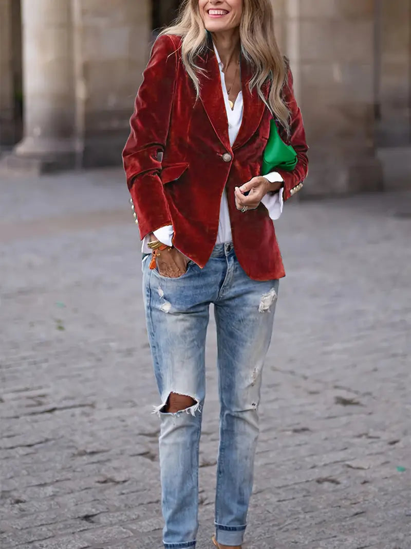 "Elegante retro dames blazer met klassieke snit, getailleerde pasvorm en stijlvolle details voor veelzijdige outfits."