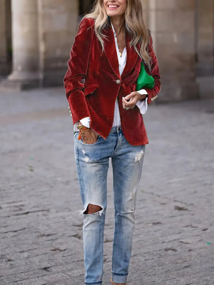 "Elegante retro dames blazer met klassieke snit, getailleerde pasvorm en stijlvolle details voor veelzijdige outfits."