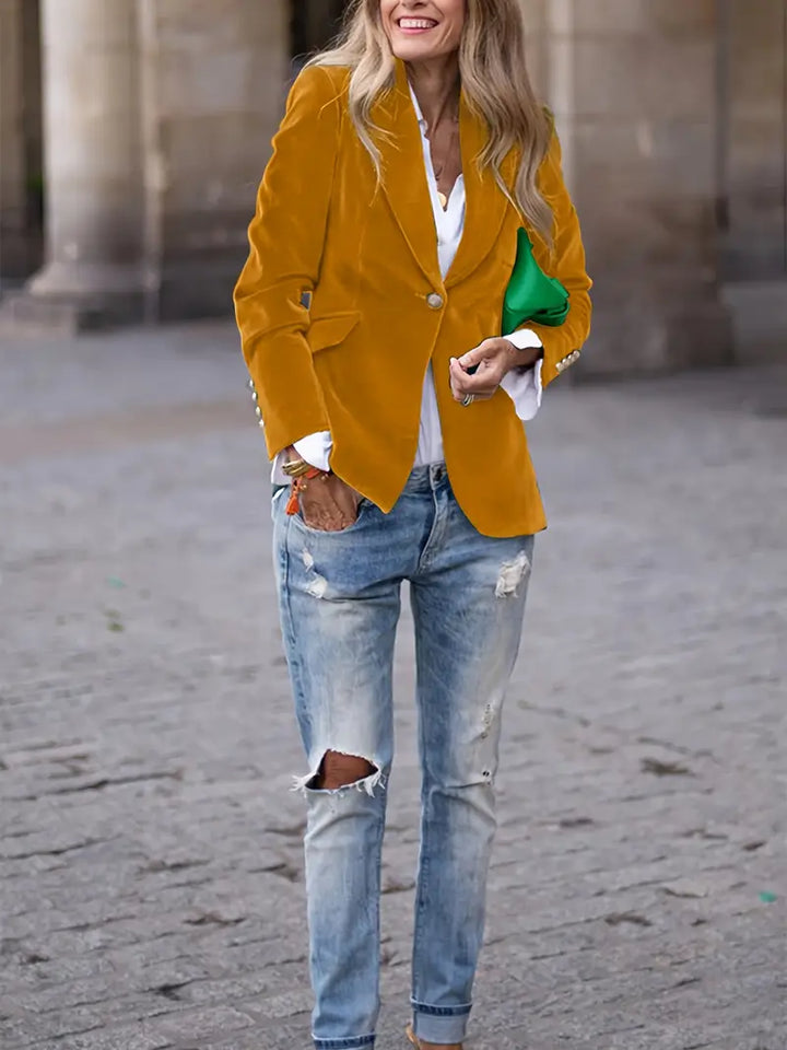 "Elegante retro dames blazer met klassieke snit, getailleerde pasvorm en stijlvolle details voor veelzijdige outfits."