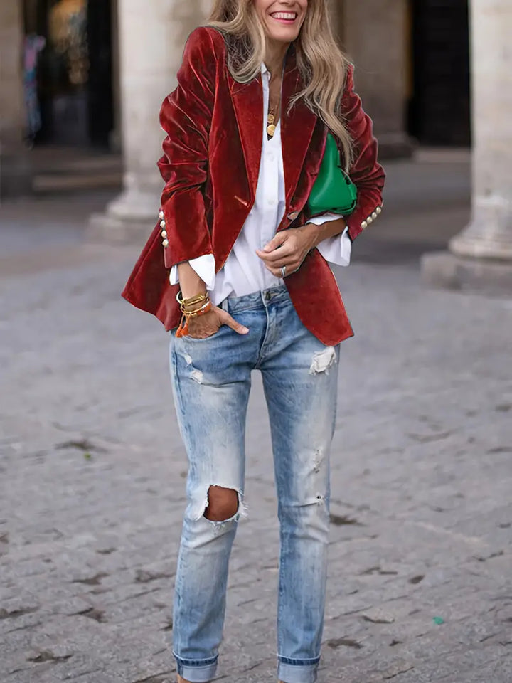 "Elegante retro dames blazer met klassieke snit, getailleerde pasvorm en stijlvolle details voor veelzijdige outfits."