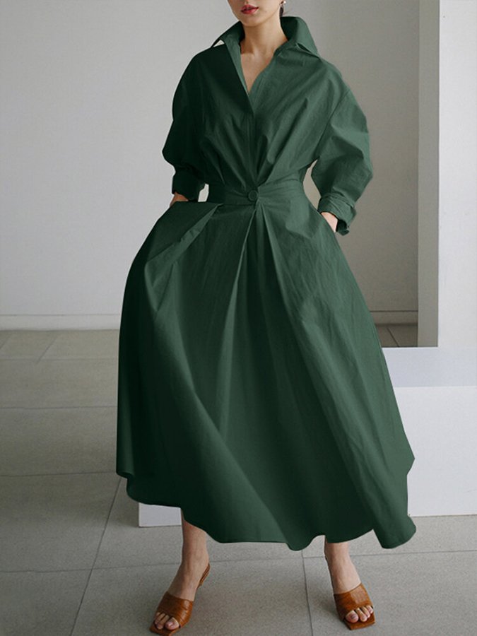 Damesjurk in vintage retro stijl, elegante midi lengte met lange mouwen. Comfortabel en veelzijdig voor zowel casual als chique.