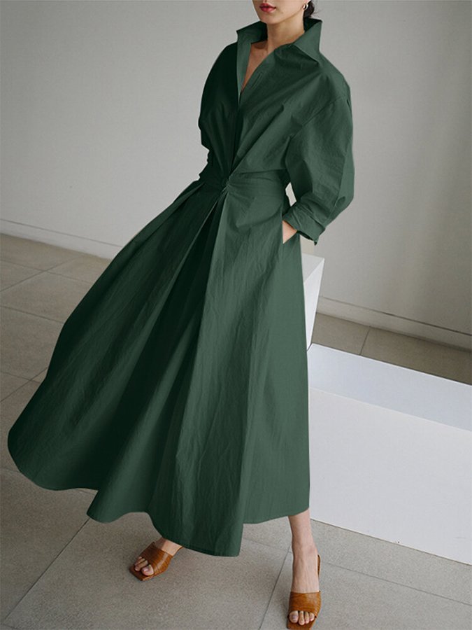 Tijdloze elegante retro damesjurk, comfortabele midi pasvorm met lange mouwen. Ideaal als zomerjurk, feestjurk of casual chic.