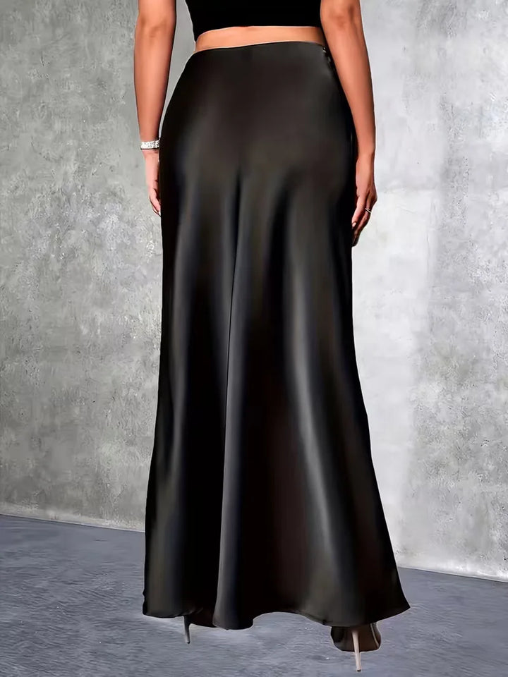 Dames satijnen maxi rok met hoge taille, een must-have voor formele en elegante gelegenheden.