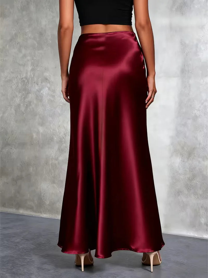 Dames satijnen rok, hoge taille, lange lengte, ideaal voor feestelijke gelegenheden.
