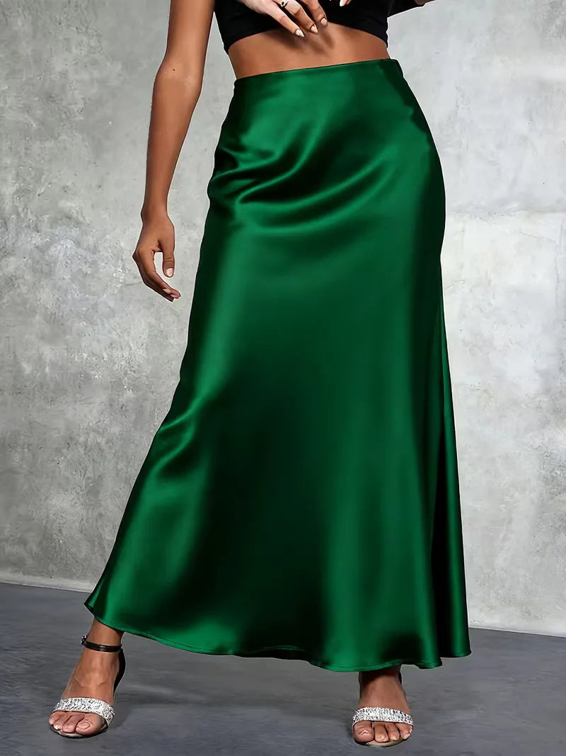 Feestelijke satijnen dames maxi rok, hoge taille, schitterend voor speciale avonden.