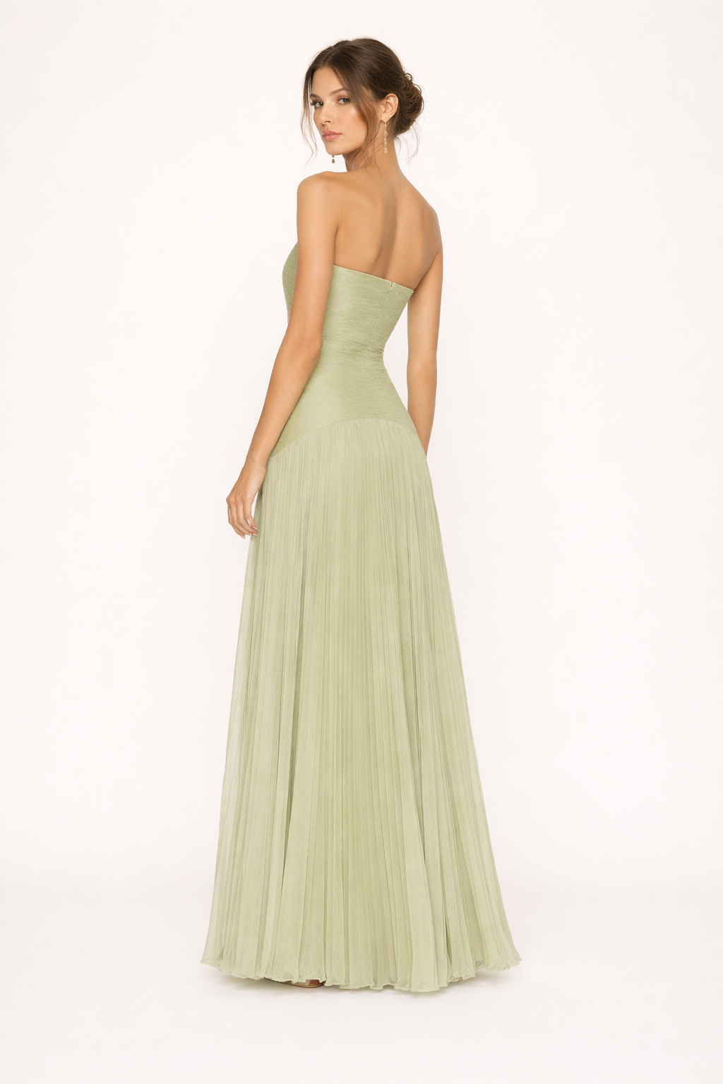 Gele strapless geplooide maxi jurk voor dames, een stijlvolle en zomerse jurk voor feest of strand.