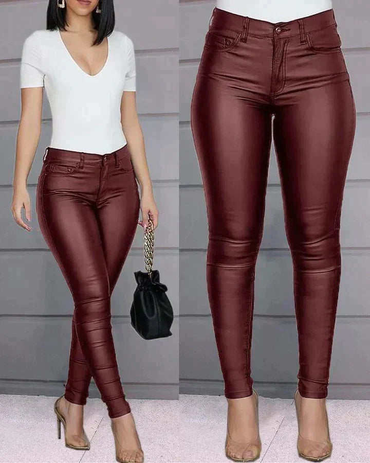 Elegante stretch broek voor dames, hoge taille, slank silhouet, zowel casual als semi-formeel te dragen.