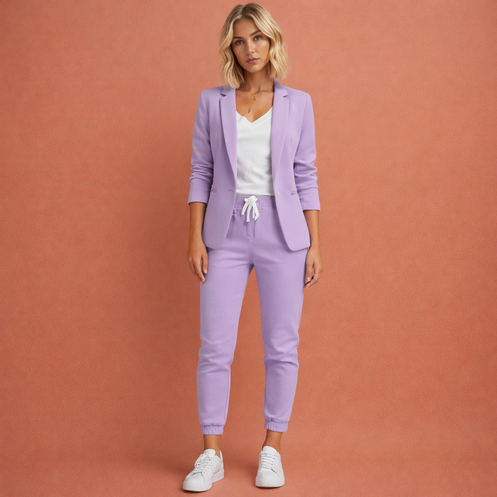 Veelzijdige dames blazer set, ideaal voor een casual chic lente of herfst outfit.