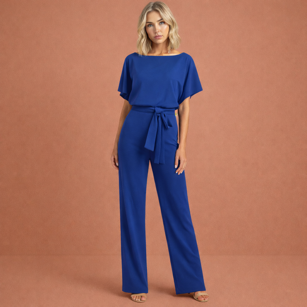 Formele tweedelige dames set, inclusief top en broek met bijpassende ceintuur, elegant voor kantoor of diner.