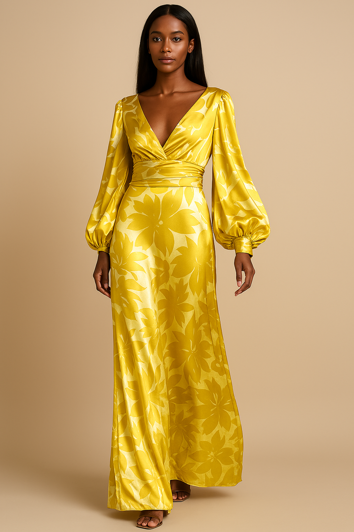 "Elegante V-hals jurk met losse pasvorm in viscose, kleurrijk, geschikt voor zonnige lentedagen en zomerevenementen."