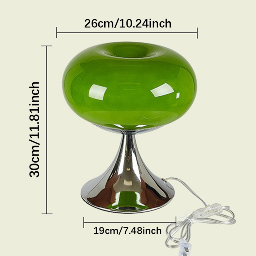 "Elegante vintage tafellamp in Bauhaus-stijl met apple-vormig glazen ontwerp en gepolijste afwerking voor sfeerverlichting."