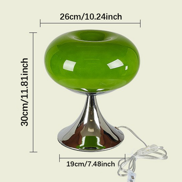 "Elegante vintage tafellamp in Bauhaus-stijl met apple-vormig glazen ontwerp en gepolijste afwerking voor sfeerverlichting."