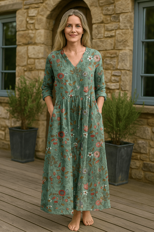 "Elegante zomerse maxi jurk met bloemenprint en lange mouwen, lichtgewicht en ademend voor ultiem comfort."