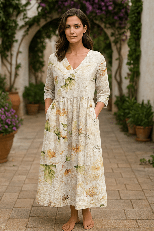 "Elegante zomerse maxi jurk met bloemenprint en lange mouwen, lichtgewicht en ademend voor ultiem comfort."