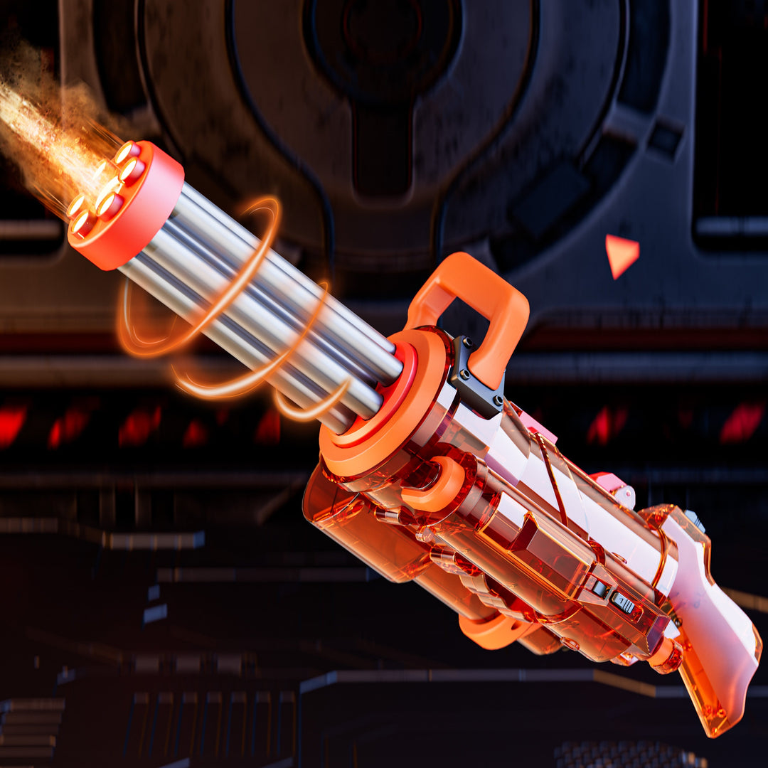 Elektrisch Gatling waterpistool voor kinderen en volwassenen, kleurrijk en robuust, ideaal voor spannende watergevechten.