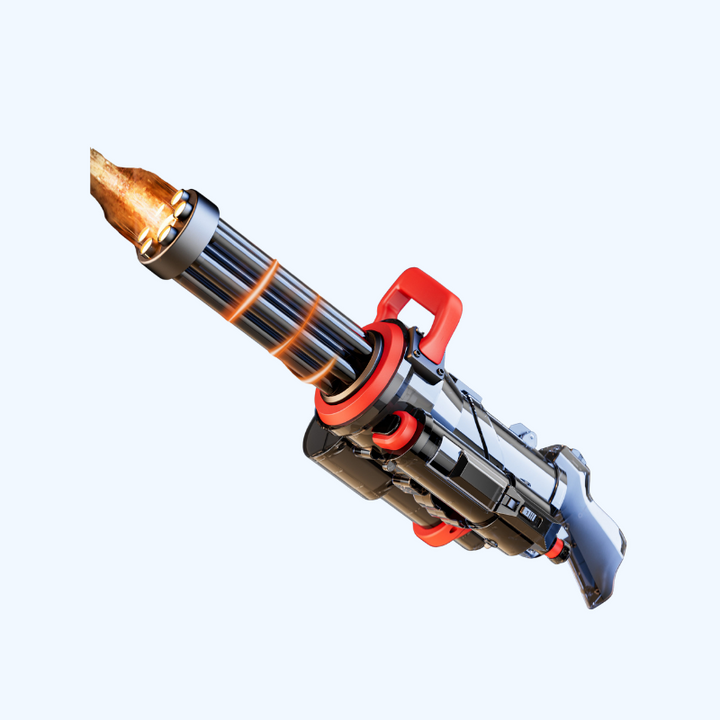 Elektrisch Gatling waterpistool voor kinderen en volwassenen, kleurrijk en robuust, ideaal voor spannende watergevechten.