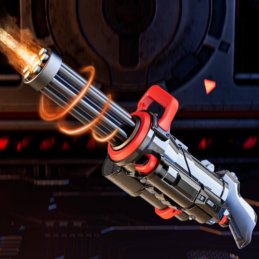 Elektrisch Gatling waterpistool voor kinderen en volwassenen, kleurrijk en robuust, ideaal voor spannende watergevechten.