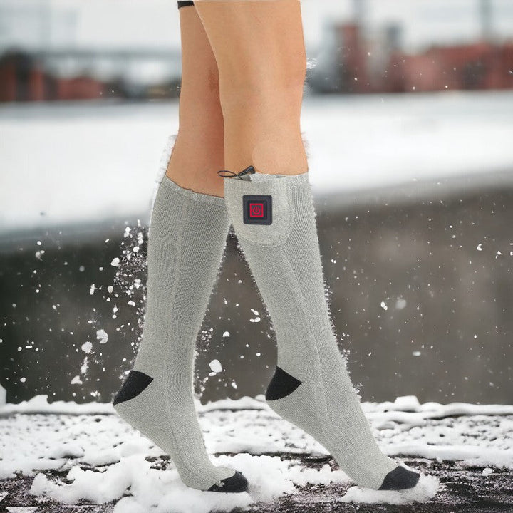 Elektrisch verwarmde sokken, grijs, met 3 warmtestanden voor comfort en warmte in winter, outdoor en dagelijks gebruik.