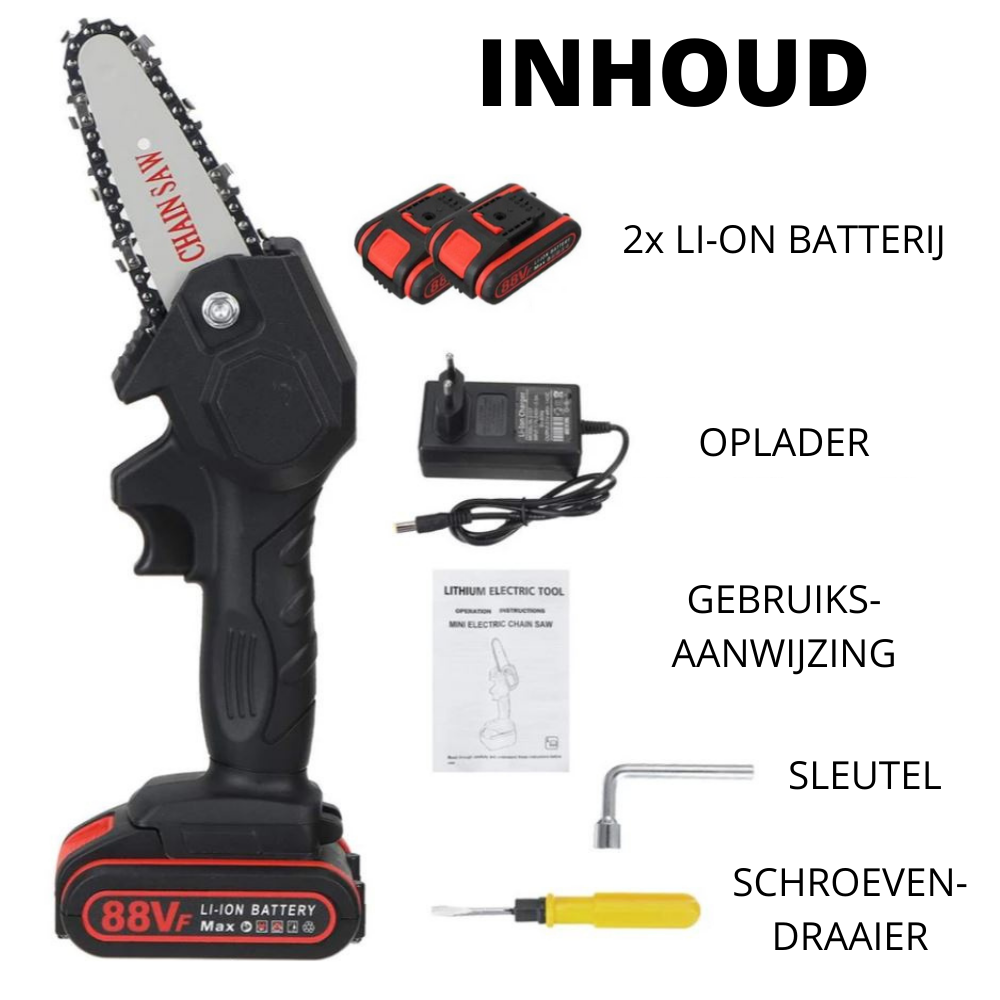 Compacte elektrische accu snoeizaag, perfect voor nauwkeurig zagen van takken. Krachtig tuingereedschap.