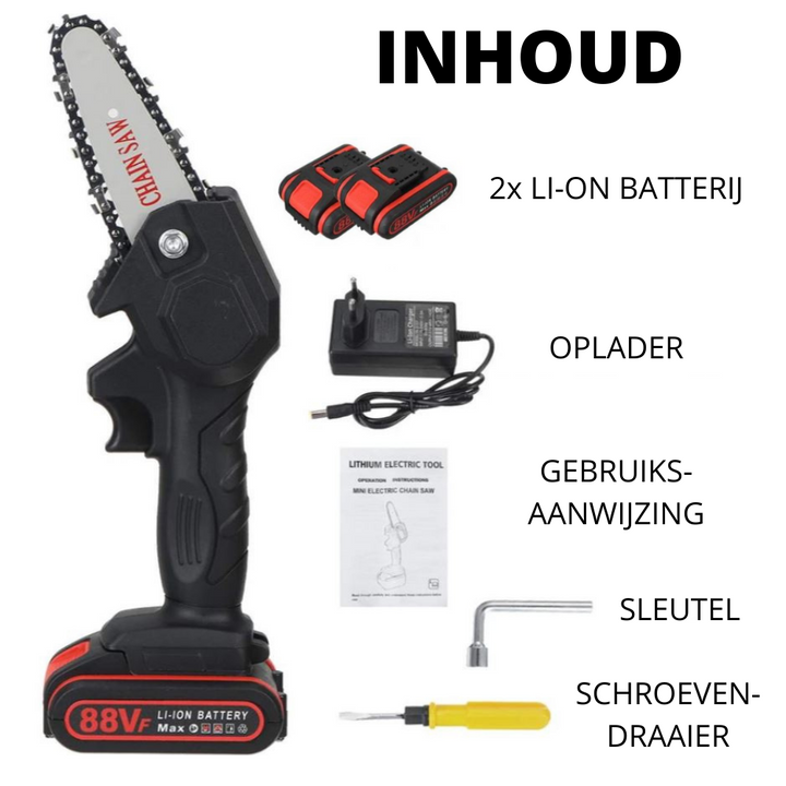 Compacte elektrische accu snoeizaag, perfect voor nauwkeurig zagen van takken. Krachtig tuingereedschap.