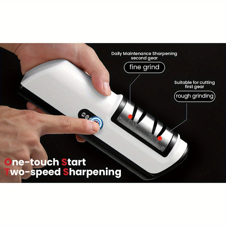 Ergonomisch ontwerp van de elektrische messenslijper, past perfect in elke moderne keuken als keukenhulp.