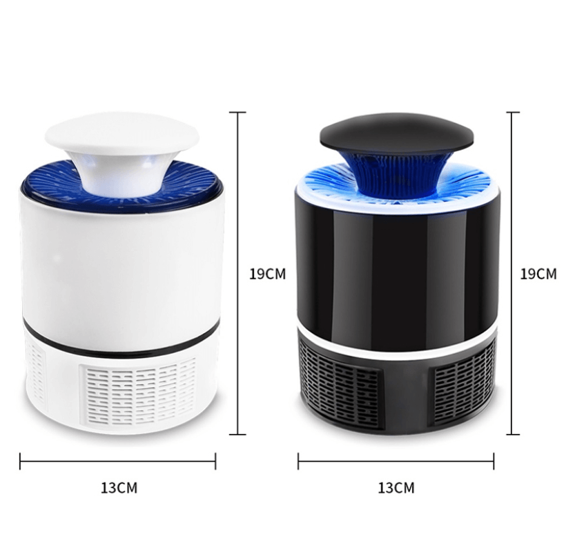 "Elektrische muggendoder lamp, krachtig design, USB oplaadbaar, stil, elegant zwart, geschikt voor binnen en buiten."