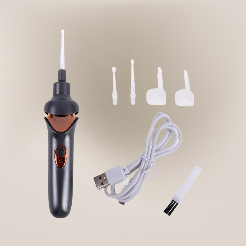 "Elektrische oorreiniger, USB-oplaadbaar, met zachte siliconen opzetstukken voor pijnloze oorhygiëne, compact en draadloos."