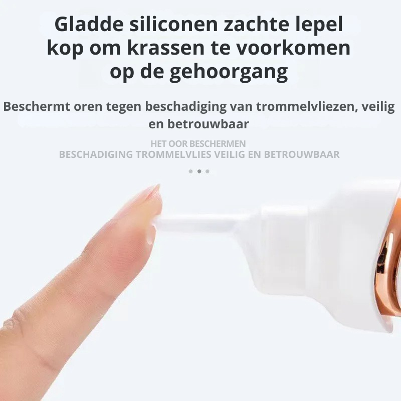 "Elektrische oorreiniger, USB-oplaadbaar, met zachte siliconen opzetstukken voor pijnloze oorhygiëne, compact en draadloos."