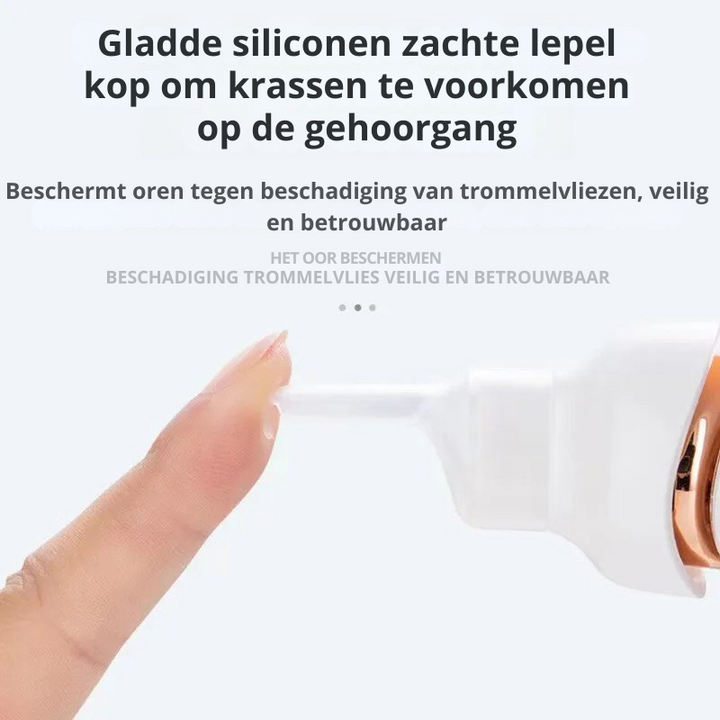 "Elektrische oorreiniger, USB-oplaadbaar, met zachte siliconen opzetstukken voor pijnloze oorhygiëne, compact en draadloos."