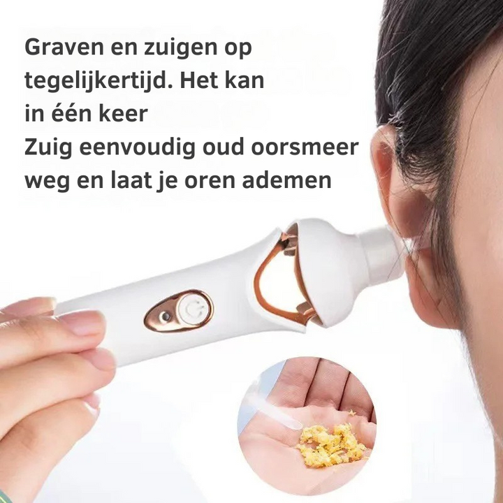 "Elektrische oorreiniger, USB-oplaadbaar, met zachte siliconen opzetstukken voor pijnloze oorhygiëne, compact en draadloos."