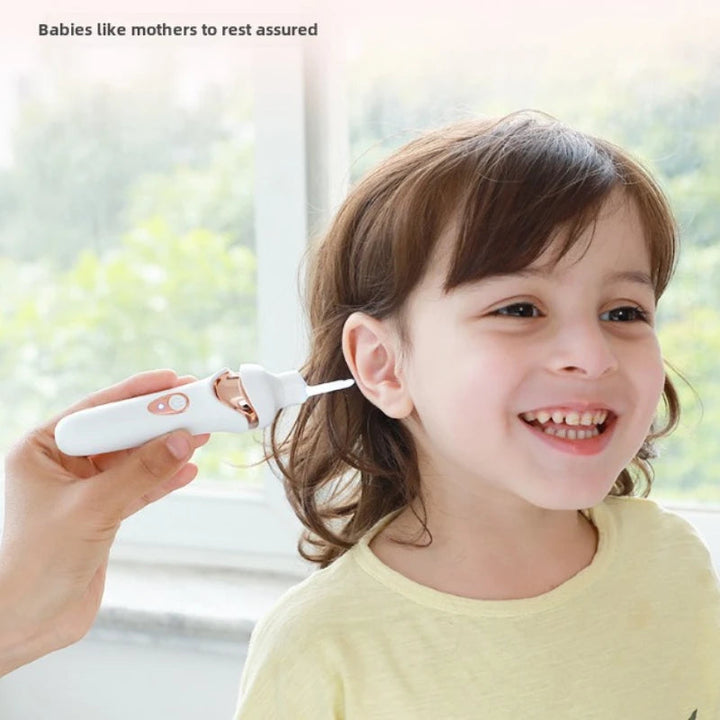 "Elektrische oorreiniger, USB-oplaadbaar, met zachte siliconen opzetstukken voor pijnloze oorhygiëne, compact en draadloos."