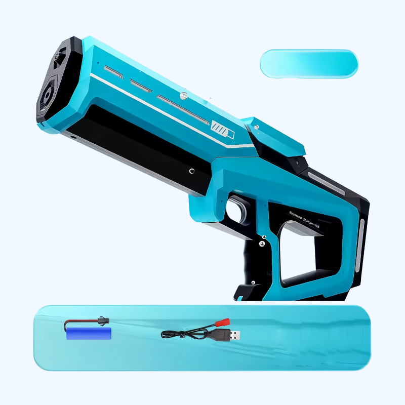 Elektrische waterpistool met krachtige autom. waterstraal, blauw ABS kunststof, ideaal zomerspeelgoed voor kinderen en volwas