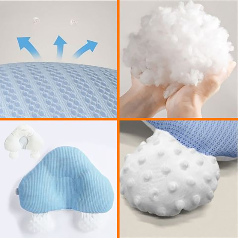 Blauw ergonomisch baby slaapkussen voor pasgeborenen, met traagschuim voor comfort.