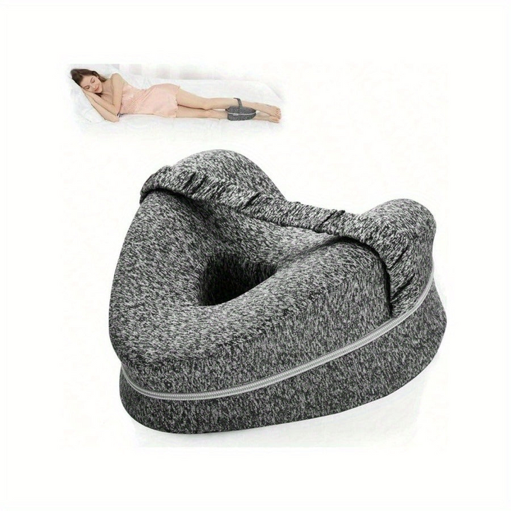 Ergonomisch Memory Foam Kniekussen, blauw, voor zijslapers; biedt pijnverlichting en ondersteunt lichaamshouding.